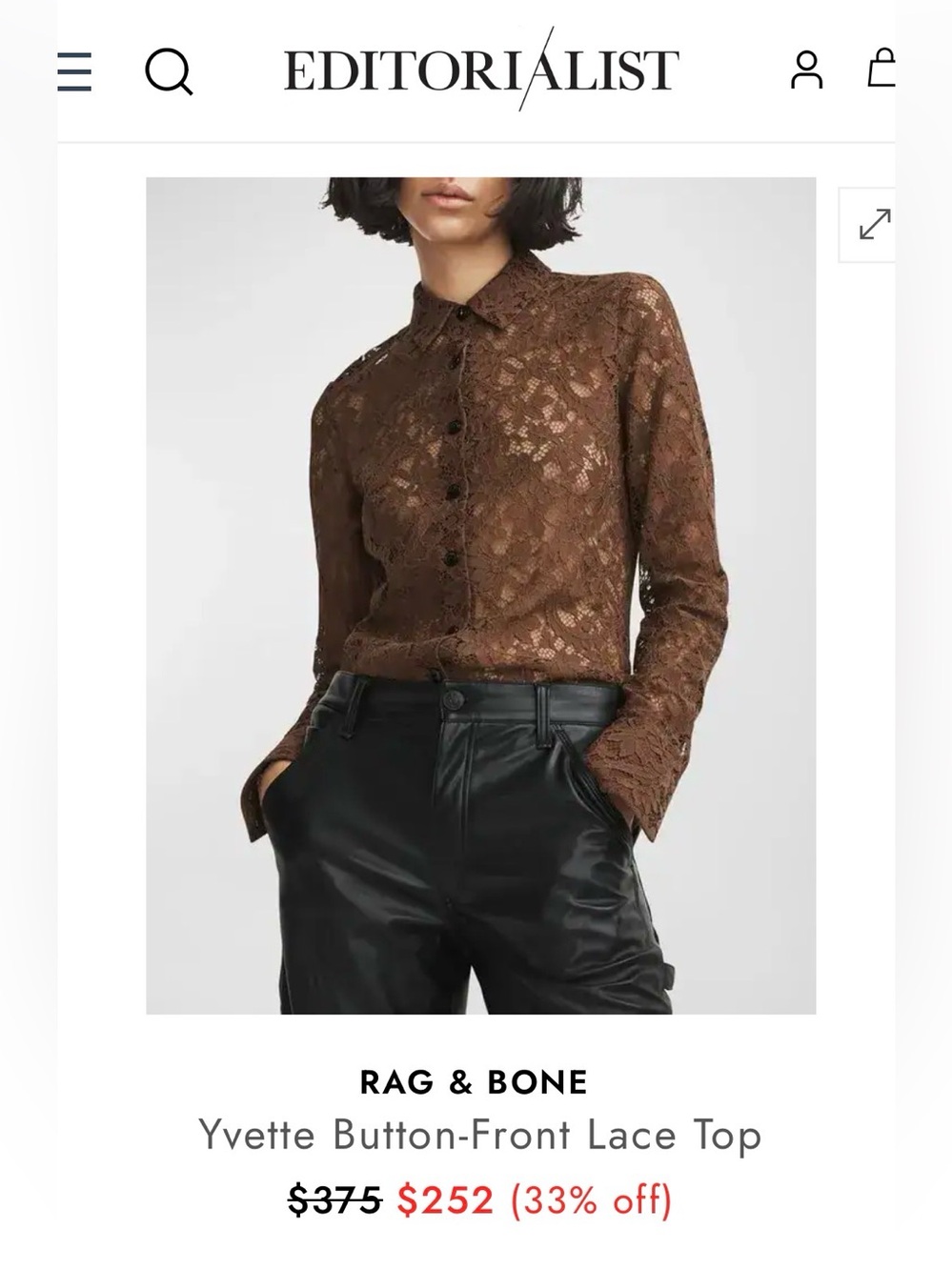Rag & Bone Yvette Lace Blouse in Mocha - Size 2 NWOT